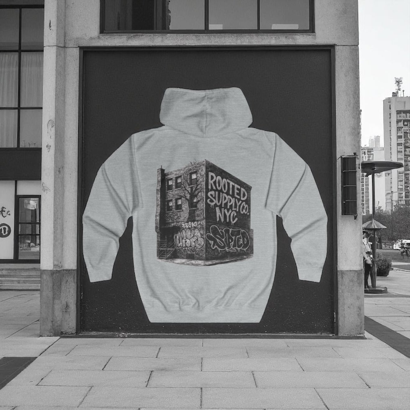 Cityscape Graphic Unisex Full Zip Hoodie, Urban Street Style Sweatshirt, Graffiti Logo Hooded Jacket, Hip Hop Fashion Outerwear, Cool